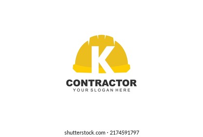 K hard hat logo design inspiration. Vector letter template design for brand