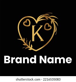 Diseño de logotipo de letras de corazón K
