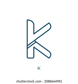 k icon. Thin linear k outline icon isolated on white background. Line vector k sign, symbol for web and mobile