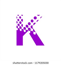 K initial digital dot circle pattern logo