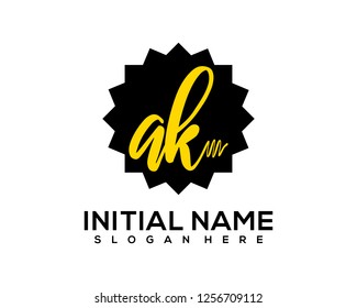 A K Initial Handwriting  Logo Template Vector