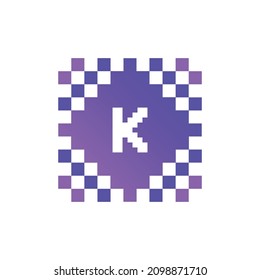 K initial letter alphabet pixel style logo vector design