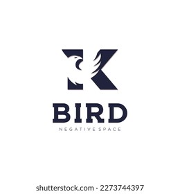 K Initial letter bird logo in simple minimalist negative space