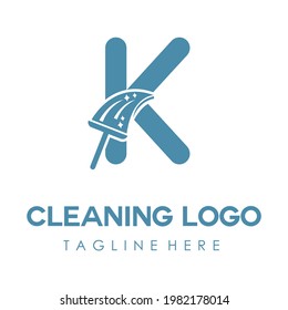 K Initial Letter Cleaning Service Simple Flat Modern Logo with Broom, Brush icon. Housecleaning, Maintenance Home Repair Business Brand. Home Clean Up Retail company