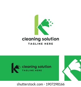 k initial letter combine with broom for cleaning service, house maintenance, repair, housecleaning, logo vector template concept