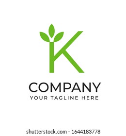 K initial letter with leaf plant shape logo template, vector file eps 10 text and color is easy to edit
