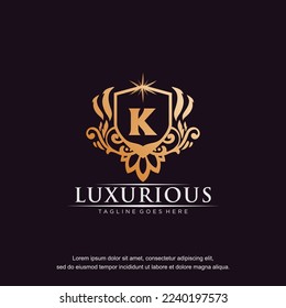 K initial letter luxury ornament gold monogram logo template vector.