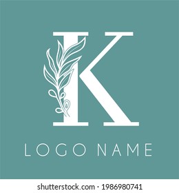 K Letra Inicial Plantilla De Diseño Del Logotipo Moderno Minimalista De Hojas De Oliva Femenina. Cosmética, Spa, Salón, Joyería, Hotel Business Brand Identity