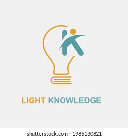 K Initial Letter Simple Modern Education Academy Logo template with Lamp Bulb and Book Icon. Smart, knowledge and science business logo concept