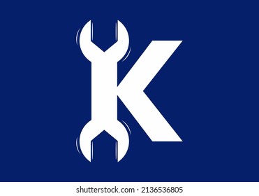 K initial letter with wrench shape design