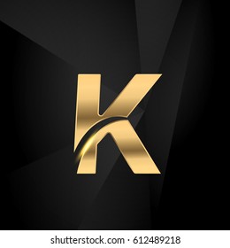 K initial letters swoosh elegant logo golden black background