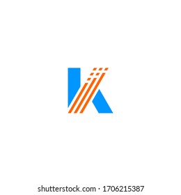 K initial marketing logo with stacked bars in blue and orange colors.