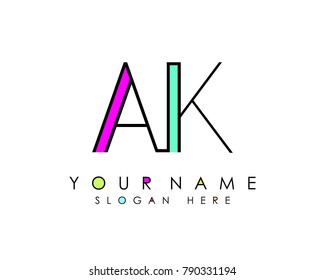 A & K initial minimalist logo template vector