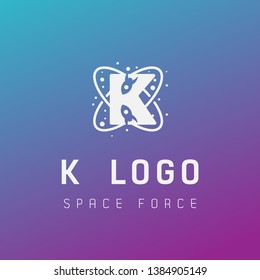 K Initial Space Force Logo Design Galaxy Rocket Vector In Gradient Background