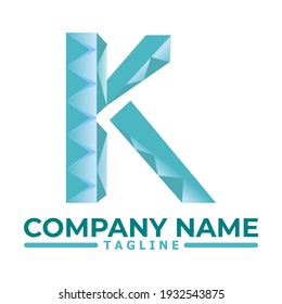 K Initial text blue polygonal geometric alphabet letter logo icon design suitable as a symbol for company or business