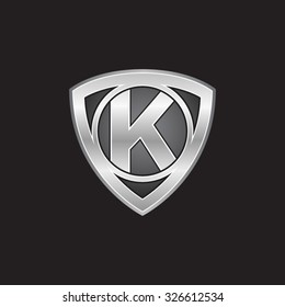 K initial triangle circle shield silver