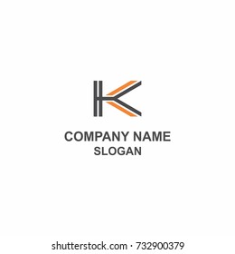 K initial uppercase letters, modern black and orange unique logo.	

