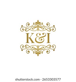 K and I initials logo ornament gold. Perfect for wedding or business partner symbol