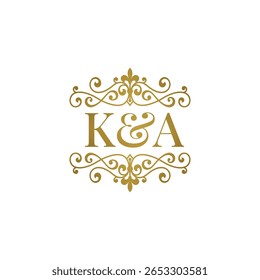 K e A iniciais logotipo ornamento ouro. Perfeito para casamento ou símbolo de parceiro de negócios
