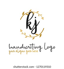 K J Initial handwriting logo vector