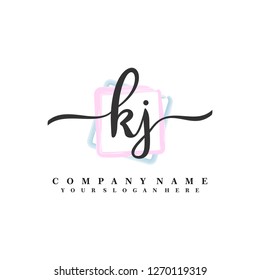 K J Initial handwriting logo vector