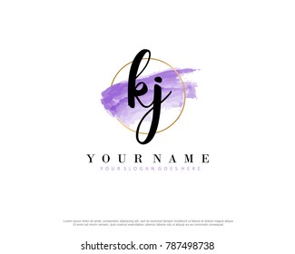 K J Initial water color logo template vector