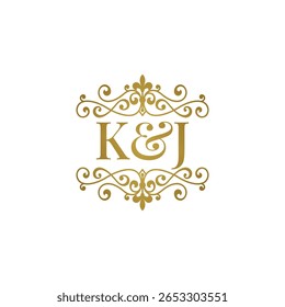 K e J iniciais logotipo ornamento dourado. Perfeito para casamento ou símbolo de parceiro de negócios