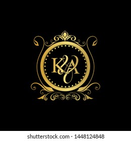 K & A / KA logo initial vector mark. Initial letter K and A KA logo luxury vector mark, gold color elegant classical symmetric curves decor.