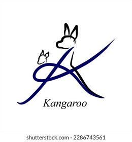 K - Kangaroo. ABC with animals. A series of letters A-Z. Images of animals. Minimalism. Beautiful letters. Line drawing. logo design initial K combine with an animal.