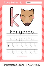 k - kangaroo : Alphabet A-Z tracing letters worksheet - Exercises for kids