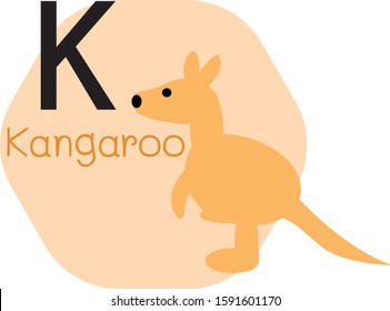 K for Kangaroo alphabet, Cute Simple flat cartoon style vector illustration