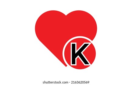 K with Ked love shape. Love letter K logo vector design for valentines day sale background with heart icon.