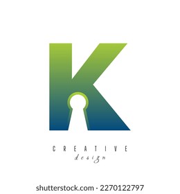 K with keyhole icon unique logo design