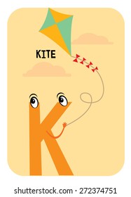 K for kite alphabet flashcards template for baby vector/illustration 