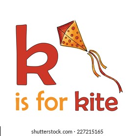 k is for kite, children alphabet for kids educational books, kite illustration for letter k