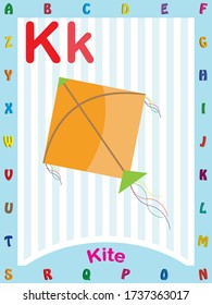 K for kite, childrens abcd text book vector illustration