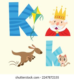  K Kite King Kangaroo Kitten cartoon vector