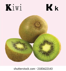 K para letra alfabeta inglés de frutas de Kiwi