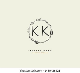 K KK Beauty vector initial logo, handwriting logo of initial signature, wedding, fashion, jewerly, boutique, floral and botanical with creative template for any company or business.