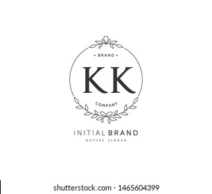 K KK Beauty vector initial logo, handwriting logo of initial signature, wedding, fashion, jewerly, boutique, floral and botanical with creative template for any company or business.