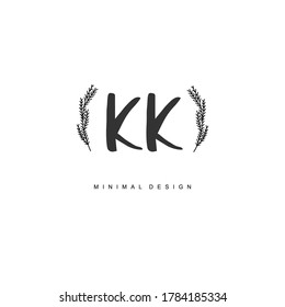 K KK Initial handwriting or handwritten logo for identity. Logo with signature and hand drawn style.