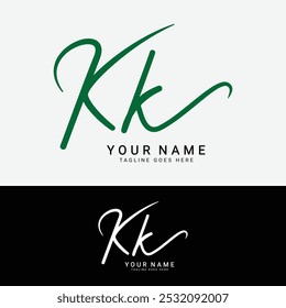 Logo für Anfangsbuchstaben von K, KK. Alphabet KK Handgeschriebene Signatur Logo