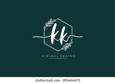 K KK logo, Initial lettering handwriting or handwritten for identity. Logo with signature and hand drawn style.