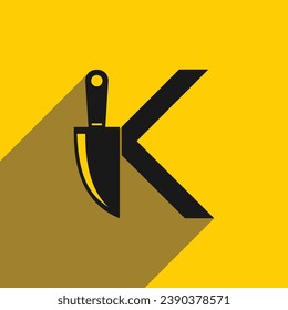 VECTOR DE LOGOTIPO DE KNIFE K EN NEGRO CON FONDO AMARILLO