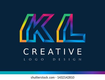 K L Logo. KL Letter Design Vector with Magenta blue and green yellow color.