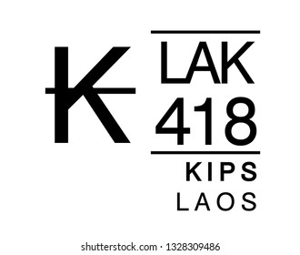 K, LAK, 418, Kips, Laos Banking Currency icon typography logo banner set isolated on background. Abstract concept graphic element. Collection of currency symbols ISO 4217 signs used in country