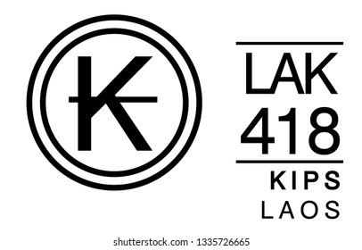 K, LAK, 418, Kips, Laos Banking Currency icon typography logo banner set isolated on background. Abstract concept graphic element. Collection of currency symbols ISO 4217 signs used in country