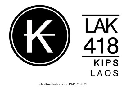 K, LAK, 418, Kips, Laos Banking Currency icon typography logo banner set isolated on background. Abstract concept graphic element. Collection of currency symbols ISO 4217 signs used in country