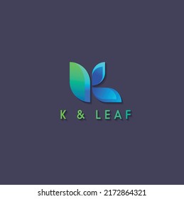3D-Logo-Vorlage für K und Blatt und minimalistisches Logo, moderne, elegante, flache Textgestaltung
