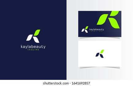 K Leaf Logo mark with business card template design for branding identity